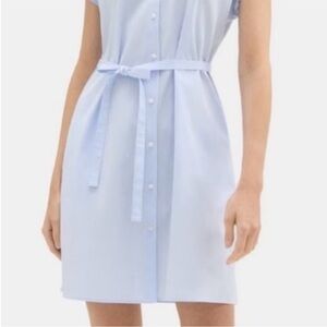 Theory Women's Sleeveless Light Blue Tie Waist Mini Shirt Dress